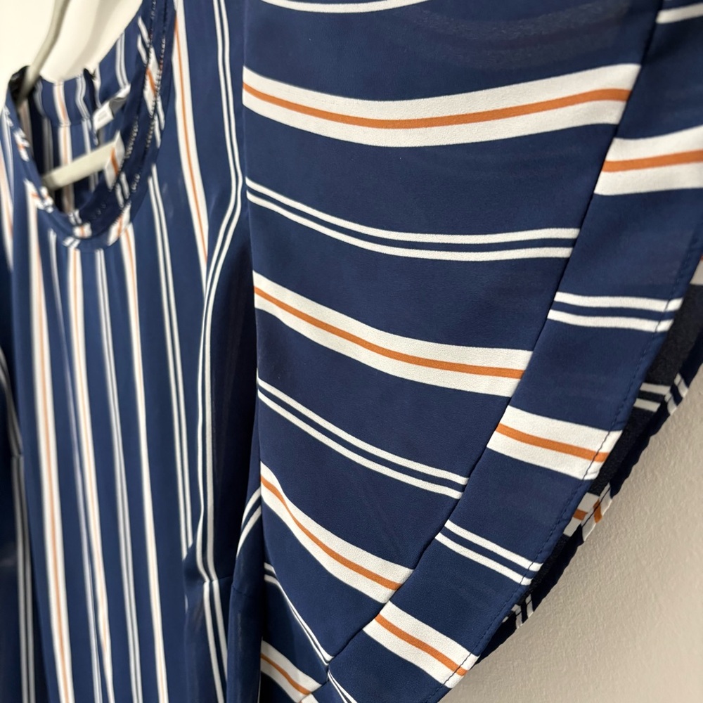 Liz Claiborne Blue Striped Ruffle Sleeve Blouse Sz 1X - Picture 2 of 6